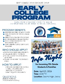incoming 9th grade early college info night for the 2026-2027 school year 